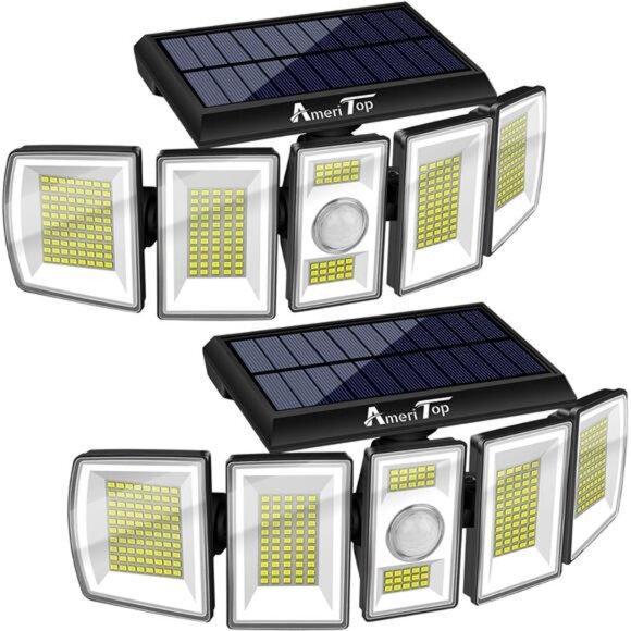 Solar Lights Outdoor 300 LED 7000K Motion Sensor Lights Cordless;5 Heads - Picture 1 of 8